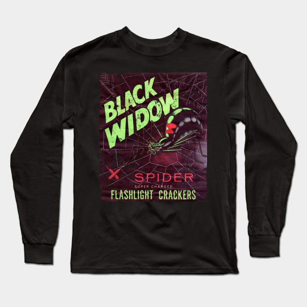 Back Widow Fireworks Long Sleeve T-Shirt by retrorockit